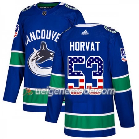 Herren Eishockey Vancouver Canucks Trikot Bo Horvat 53 Adidas 2017-2018 Blue USA Flag Fashion Authentic